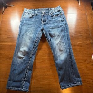 Miss Me Jeans Western Size 32 Easy Capri Distressed Blue Denim